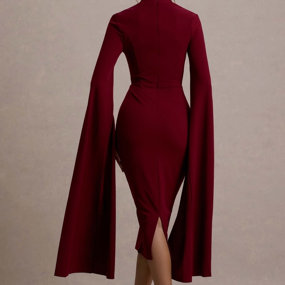 Berry Bodycon Cape-Sleeve Midi Dress - Picture 4 of 7